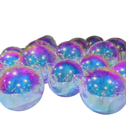 Iridescent Sphere Decoration Giant Balloon Inflatable Silver Colorful Mirror Ball Inflatable Globe